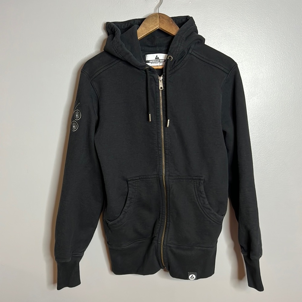 American Giant black full zip hooded sweatshirt size small